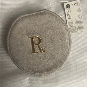 New Gray Velvet Jewelry Pouch with “R” initial